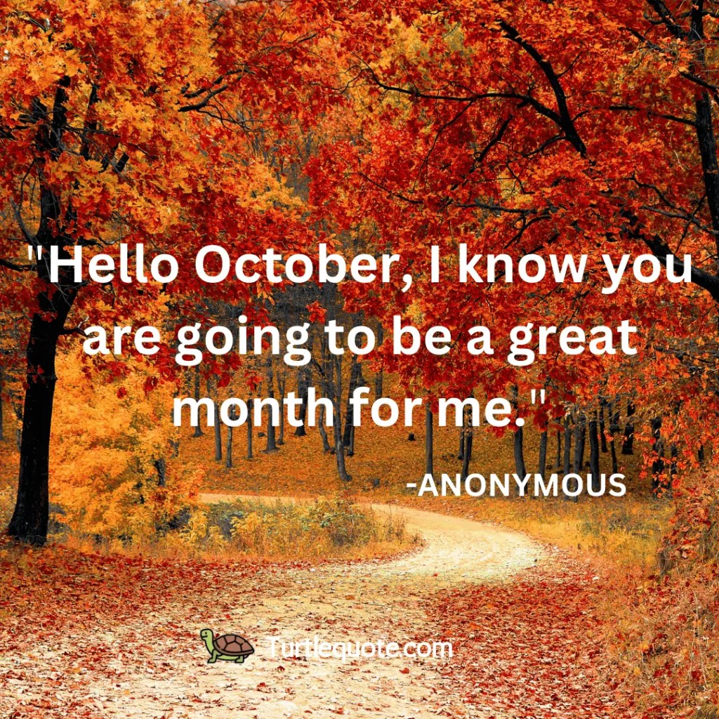 Hello October, I know you are going to be a great month for me. - turtle quote
