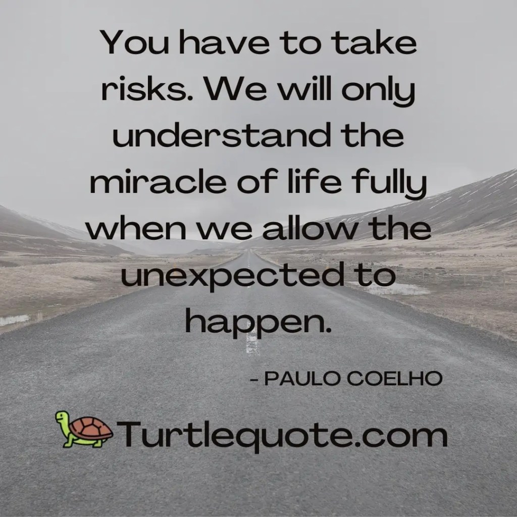 You have to take risks. We will only understand the miracle of life fully when we allow the unexpected to happen.