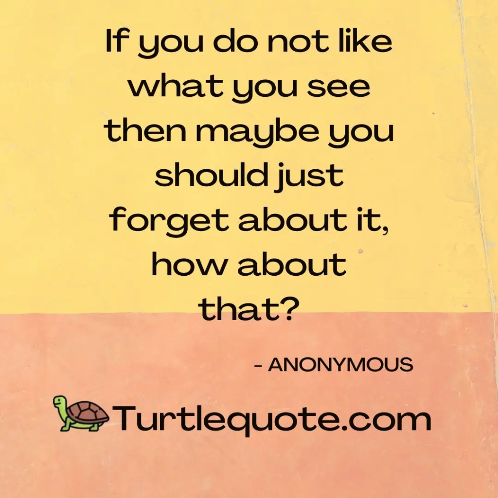 If you do not like what you see then maybe you should just forget about it, how about that?