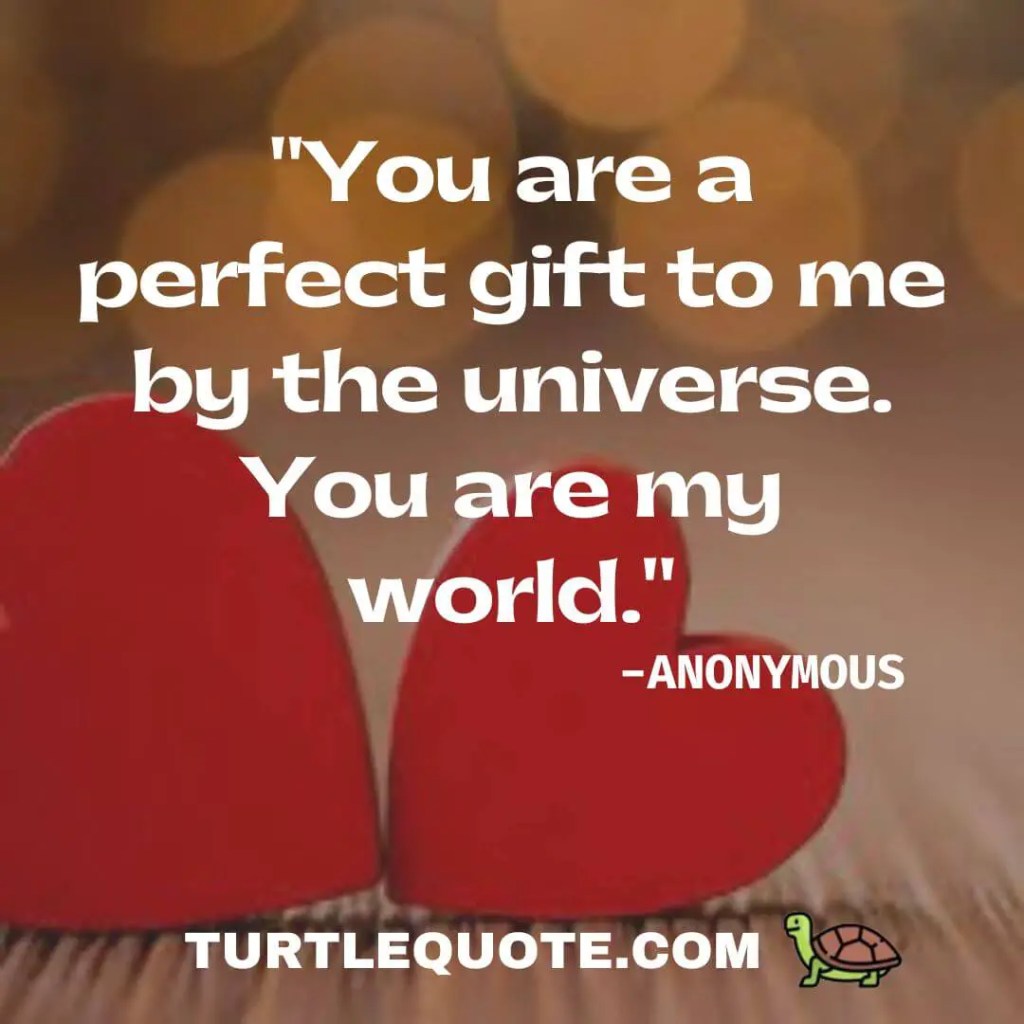 You are a perfect gift to me by the universe. You are my world.